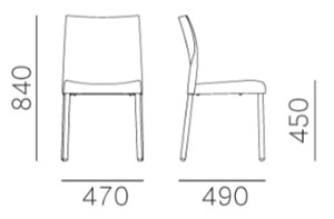 Pedrali Ice 800 sedia a quattro gambe per sale convegni e spazi outdoor - dimensioni