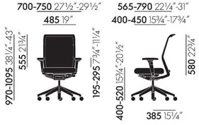 Vitra ID Mesh sedia ufficio con braccioli 2D - dimensioni