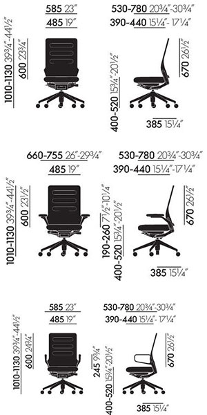 Vitra serie AC 5 Group sedie ufficio - dimensioni
