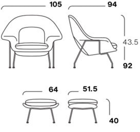 Knoll-Womb-Chair-poltrona-relax-design-ottoman-dimensioni
