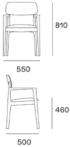 Poliform Curve sedia in legno con braccioli e quattro gambe - dimensioni