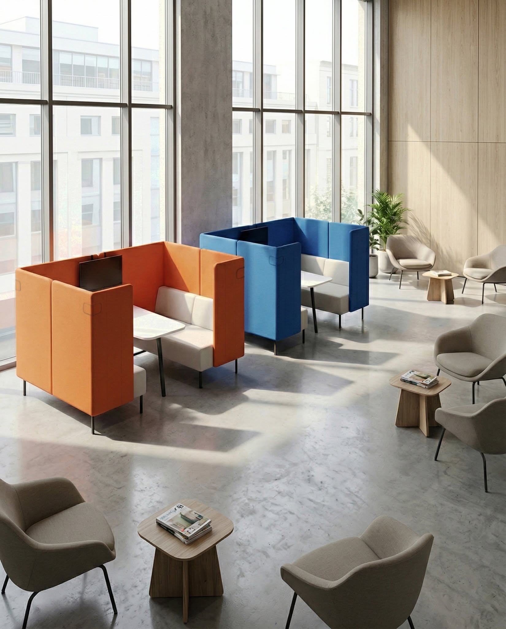 Prive sofa Della Chiara, phone booth per area lounge, sala attesa, welcome lounge